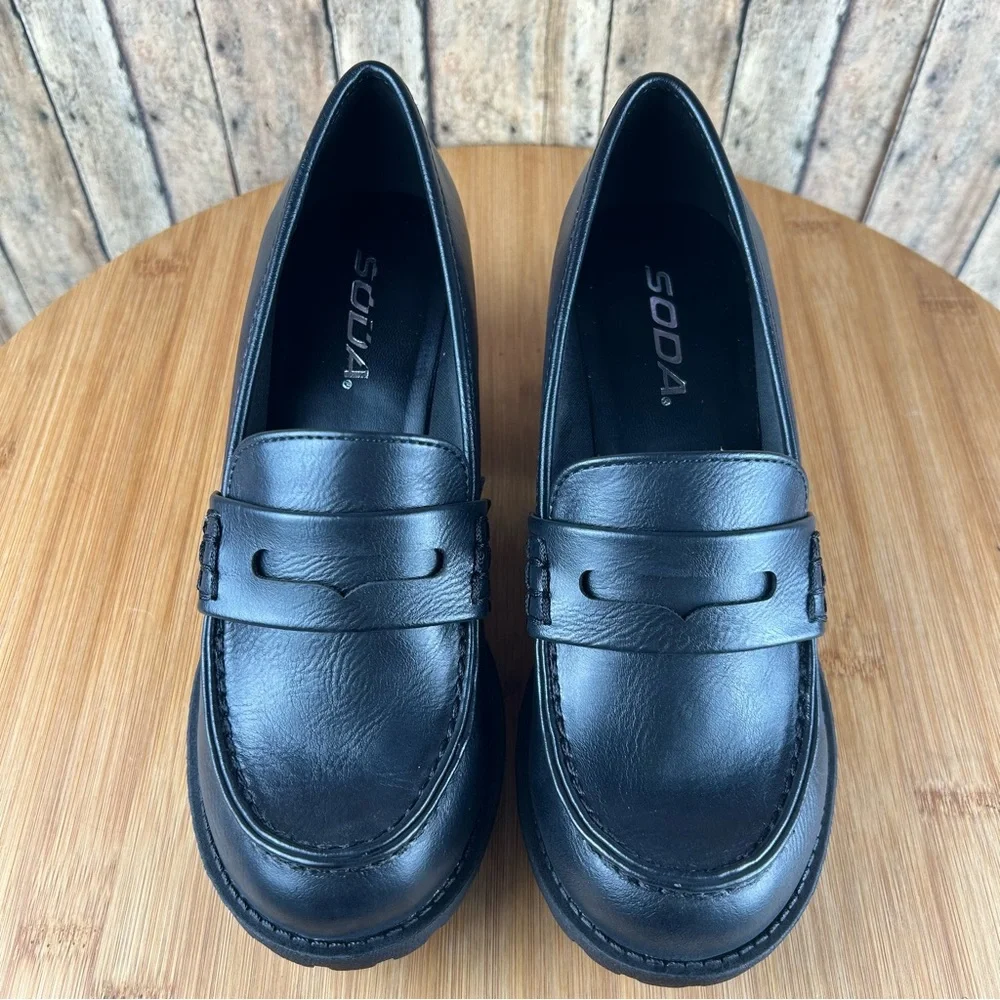 Soda Black Chunky Platform Penny Loafers